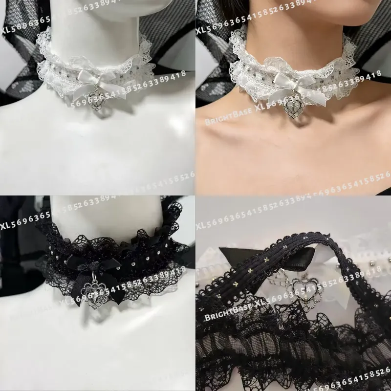 Magnetic Clasp Cosplay - Gothic Black Lace Choker with Bow